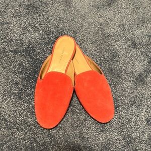 Banana Republic Red/coral pink suede mules EUC